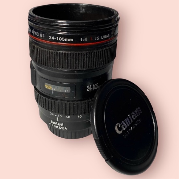 Source Unknown Other - 3/$10 Mug w/ Lid 5” Camera Lens Black Plastic